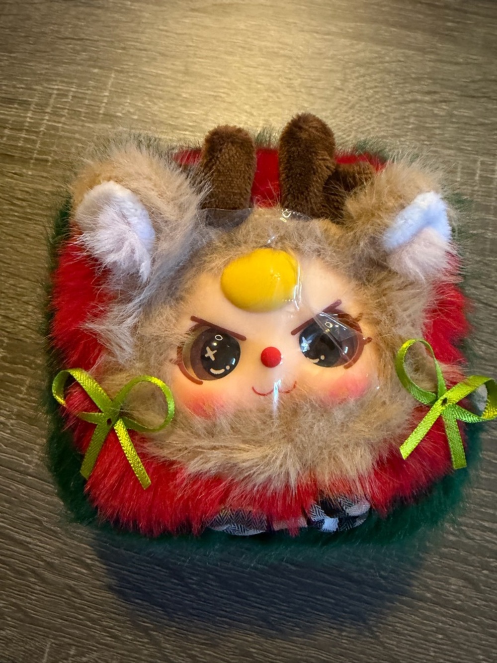 Plush Holiday Reindeer Face Toy - Red, Green, Brown